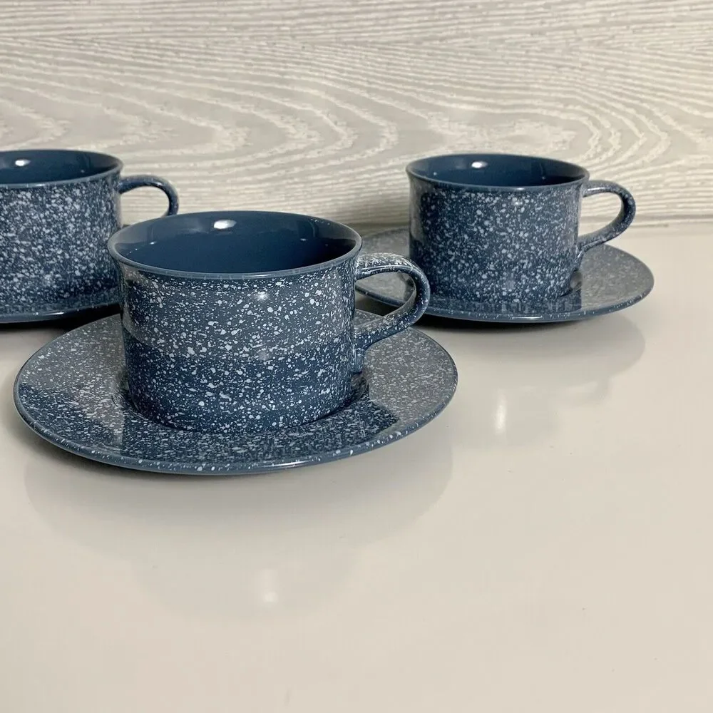 Mikasa Ultrastone Country Blue Cup & Saucer Set of 4